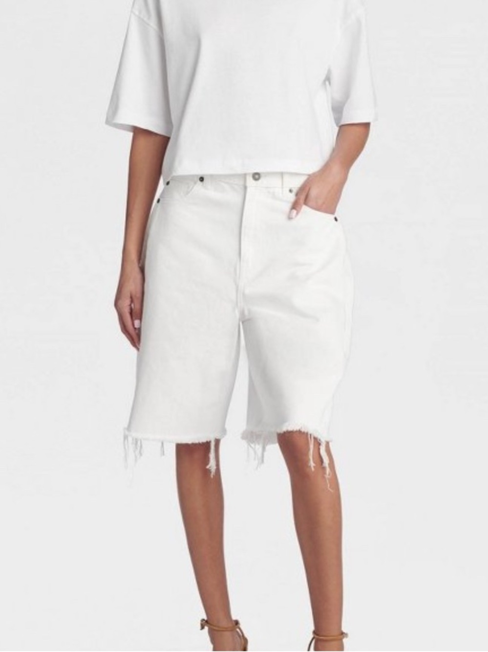 White Frayed Hem Bermuda Shorts